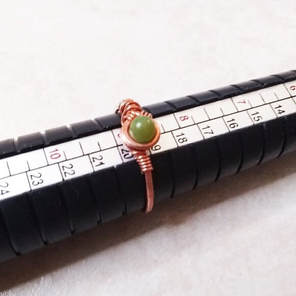 Green Jasper Gemstone Ring + Durable Copper! Sz 9! Slim Dainty Minimalist! - Picture 2 of 7